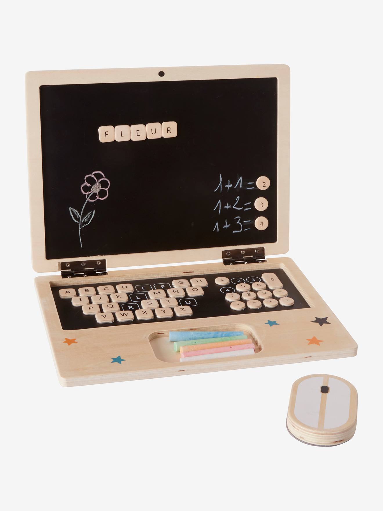 Vertbaudet Spiel-Laptop aus Holz FSC - schwarz/natur