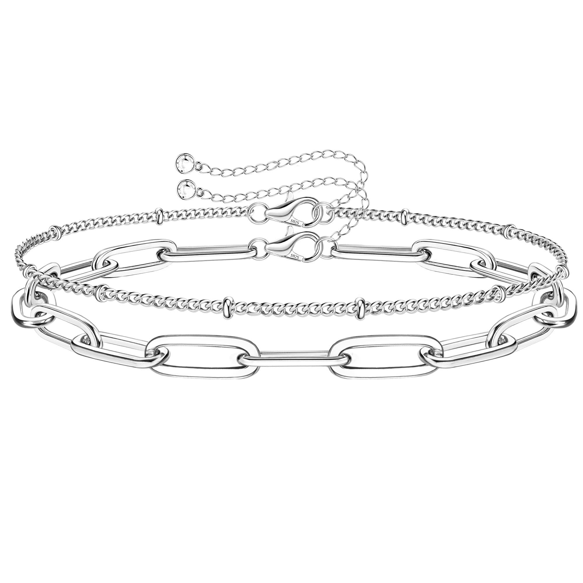 POCHUMIDUU Armband Armband Silber 925 für Damen Schließe Büroklammer Kette Armbänder, Armband Verstellbare Armbänder für Frauen