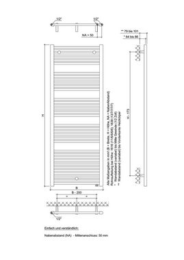 Ximax Badheizkörper Hektor MAV 1616 mm x 600 mm, 904 Watt, Mittenanschluss versetzt, weiß