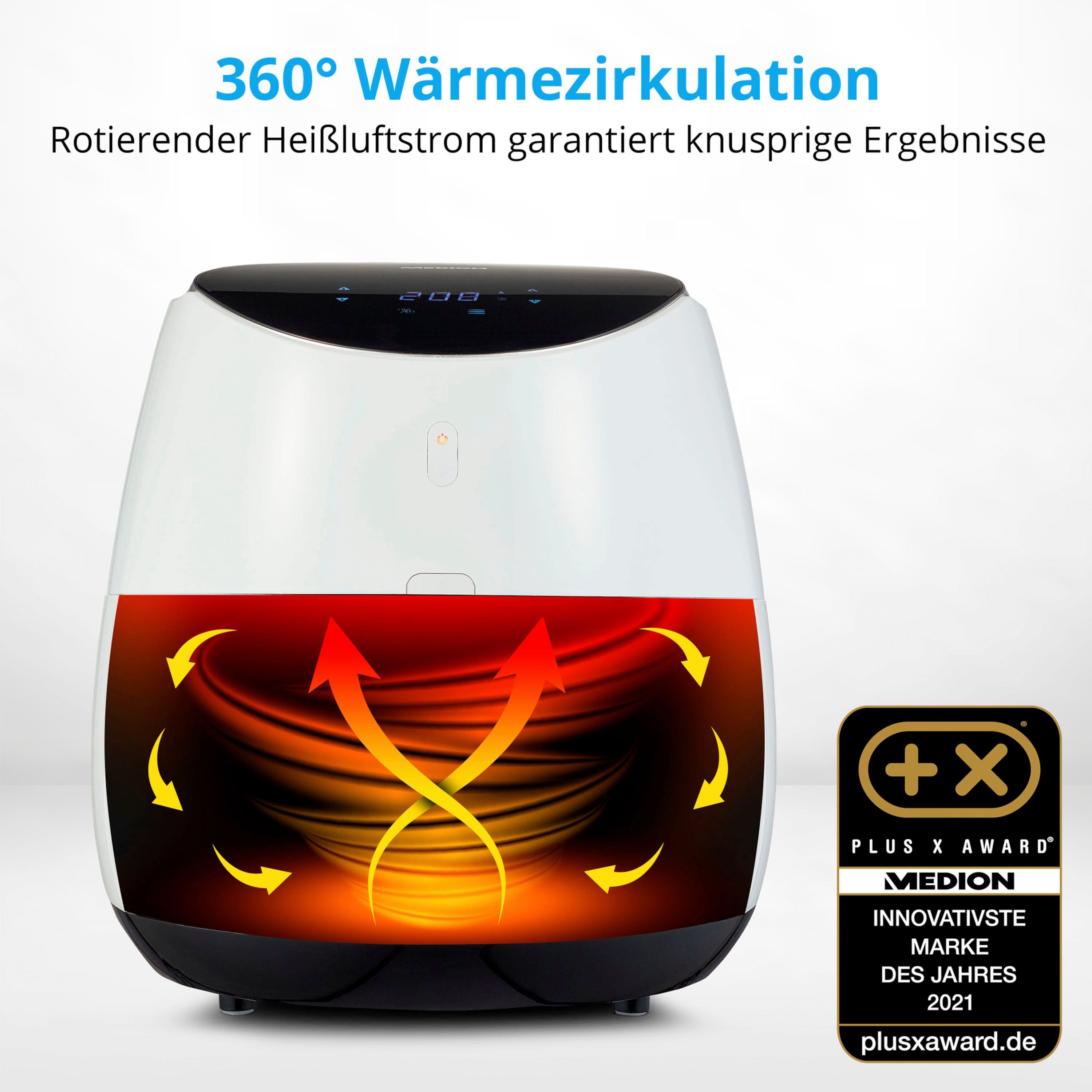 Medion® Heißluftfritteuse MD 19279, 2000 W, Fassungsvermögen bis zu 0,6 kg