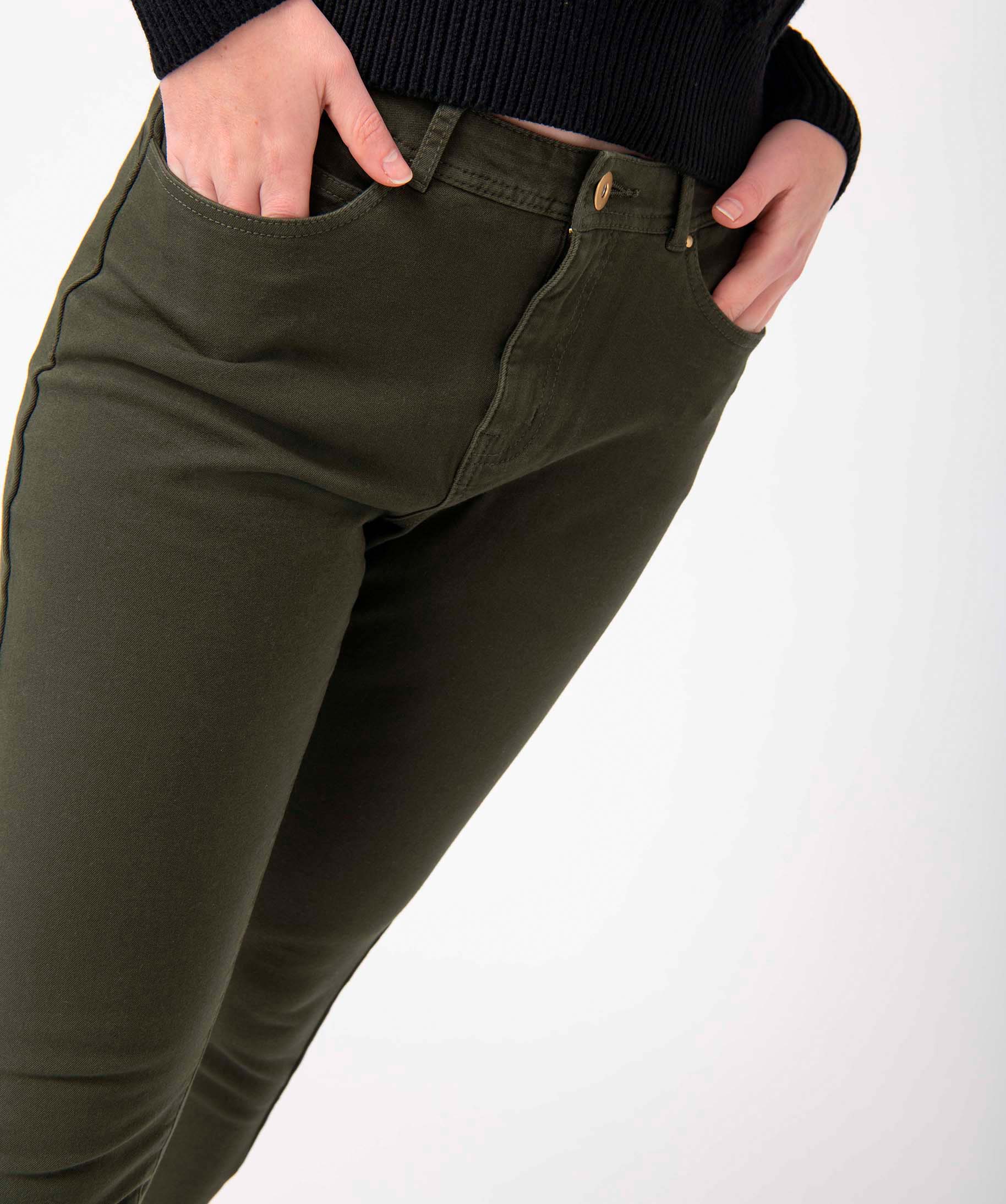 Pantalon femme coupe Skinny taille haute effet push-up kaki | GEMO