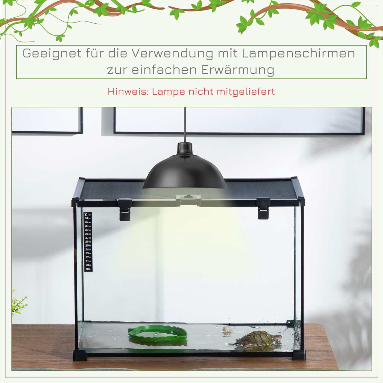 PawHut Terrarium für Reptilien Reptile Fütterungsbox Glasterrarium Amphibien Spinnentiere mit Thermometer Reptilienzuchtbox Metall Schwarz 50 x 30 x 35 cm