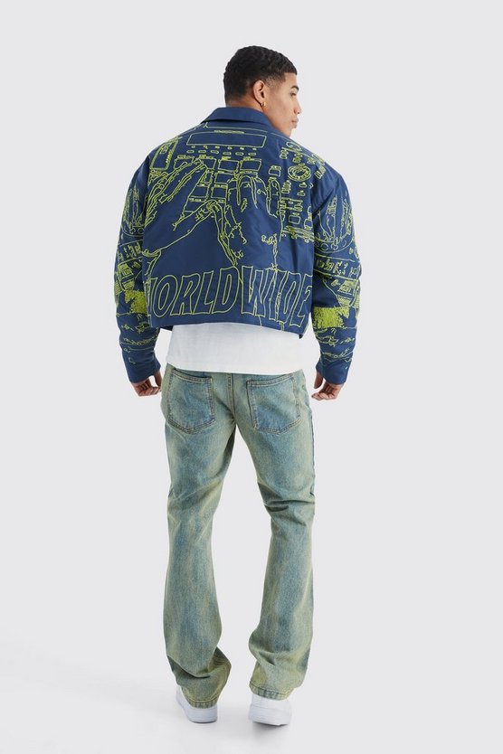 Kastige Nylon Bomberjacke mit Stickerei