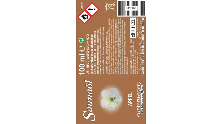 unterweger Saunaöl Apfel 100 ml