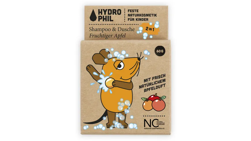HYDROPHIL Kids festes 2in1 Shampoo & Dusche - Maus - fruchtiger Apfel 60 g