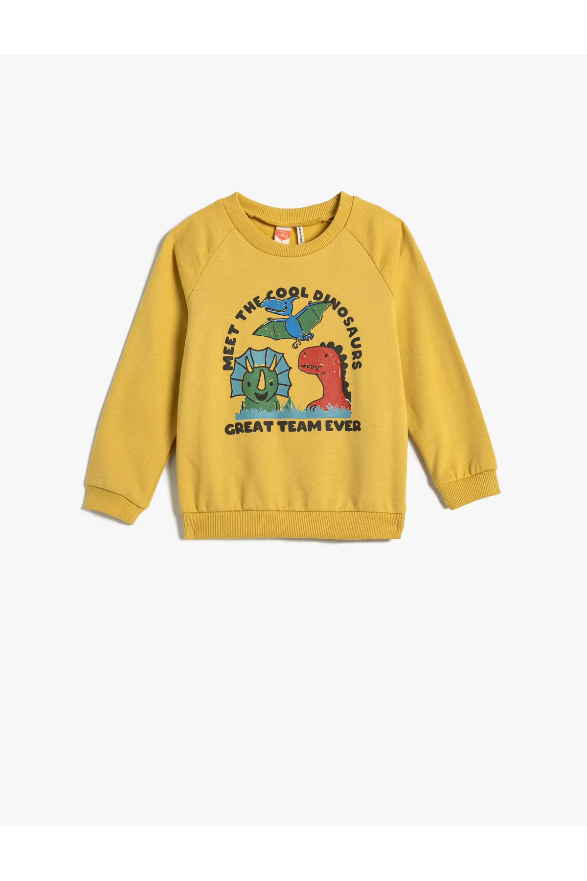 Koton  Dinosaurier-Sweatshirt, Roségold, langärmelig, Rundhalsausschnitt, Baumwolle