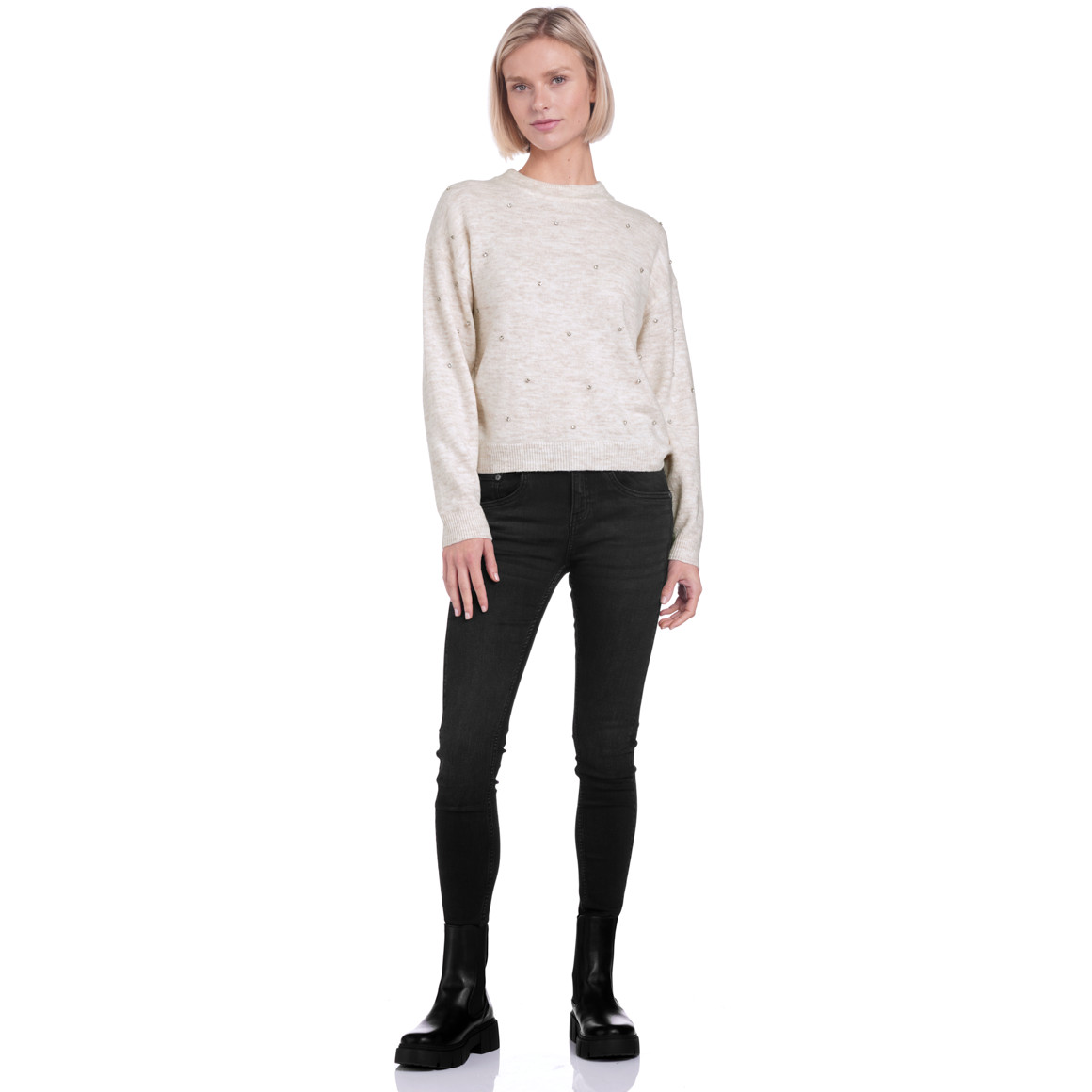 Damen Strickpullover mit Ziersteinen