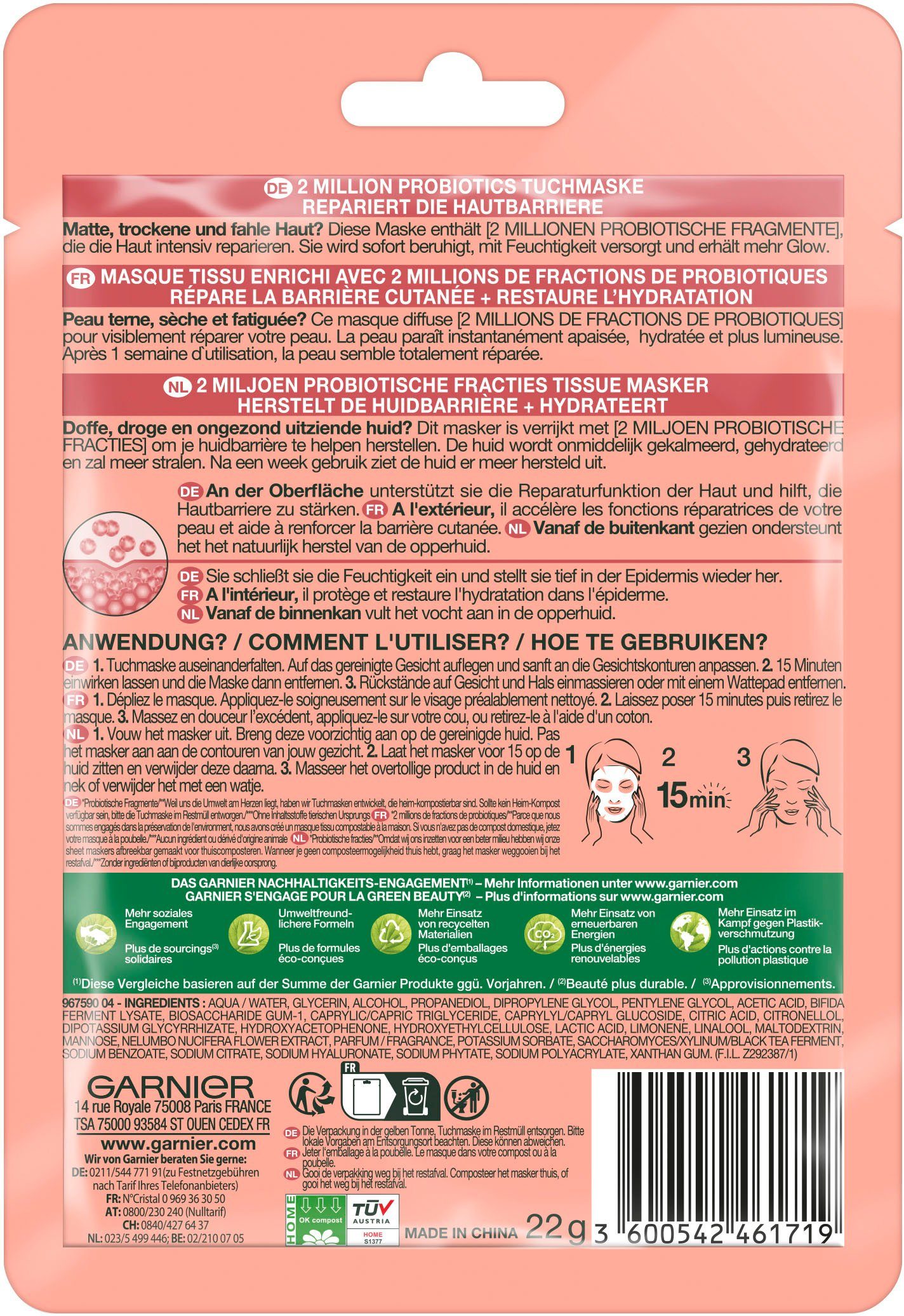 GARNIER Tuchmaske Garnier SkinActive Reparierende Tuchmaske