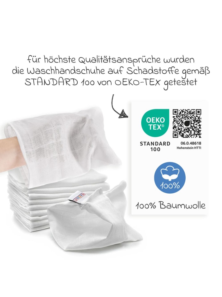 Makian Mull-Waschhandschuh 10er Pack - Weiß in weiss günstig kaufen onesize