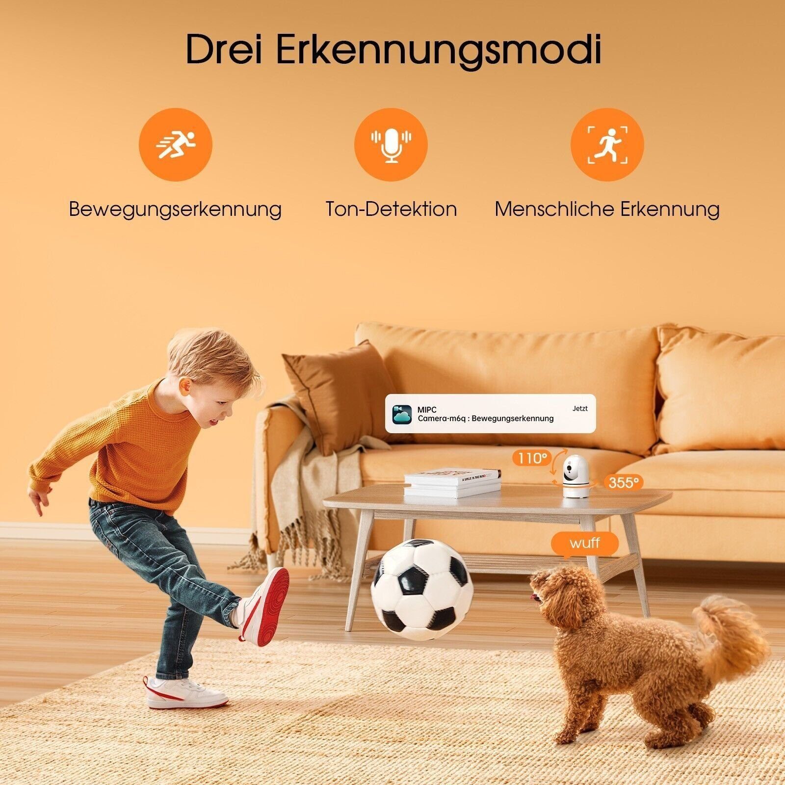 ieGeek 1080P HD WLAN Innen Überwachungskamera mit PTZ 350°/100° & Nachtsicht Überwachungskamera (Innenbereich,Drinnen,Innen, Cloud-Speicher, unterstützt TF-Karte maximal 512G(nicht enthalten), PIR Bewegungserkennung,Personenerkennung,Zwei-Wege-Audio