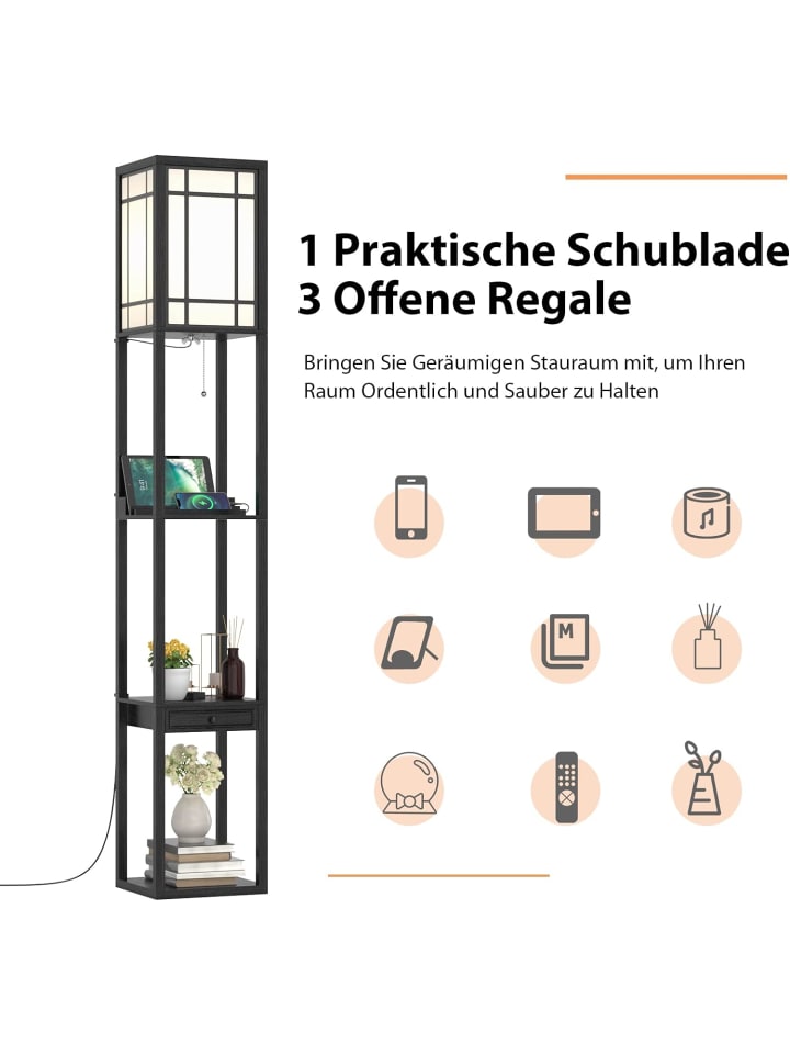 COSTWAY E27 Stehlampe mit Regal in Schwarz günstig kaufen 160 cm