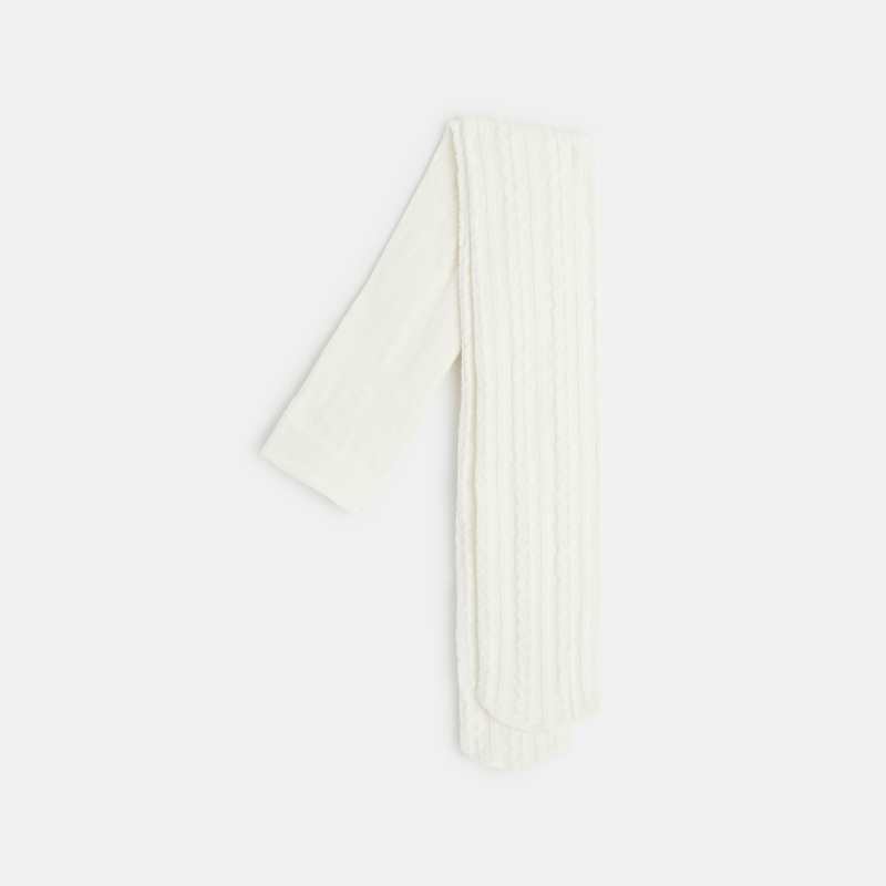 Collants chauds en tricot torsadé blancs fille