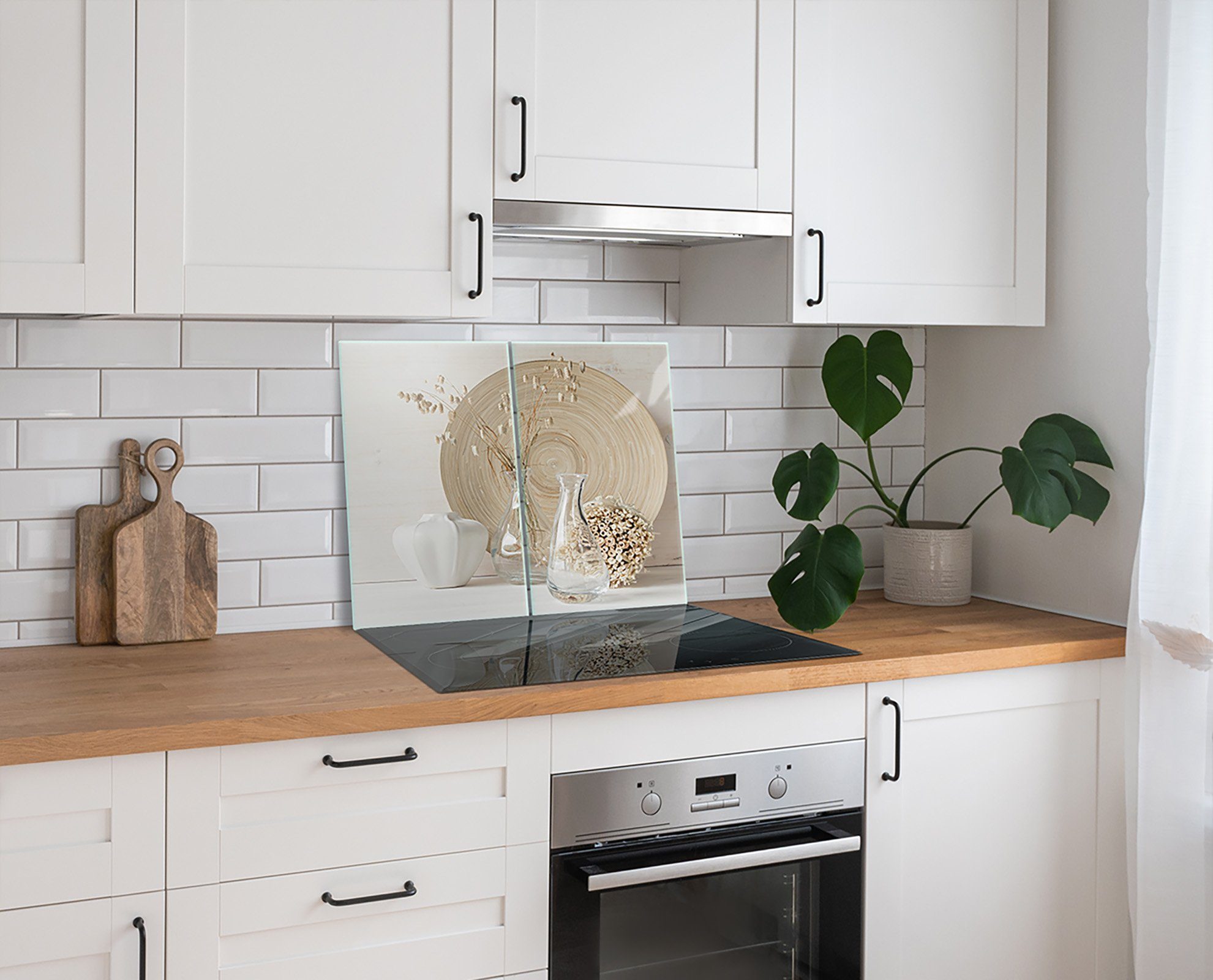 Decorwelt Herd-Abdeckplatte Herdabdeckplatte Ceranfeld Abdeckung Abdeckplatte Schneidebrett Beige, (2x30x52, 2 tlg), für alle Herdarten excl. Gasherde