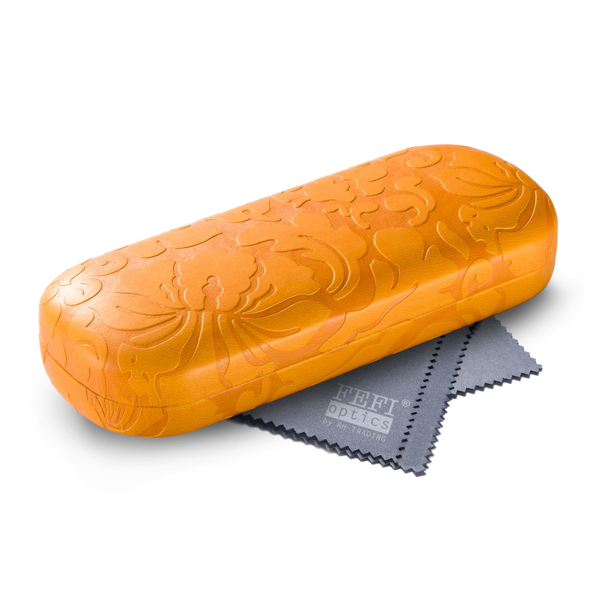 FEFI Brillenetui Hardcase mit Blumen-Relief-Prägung, und Mikrofasertuch