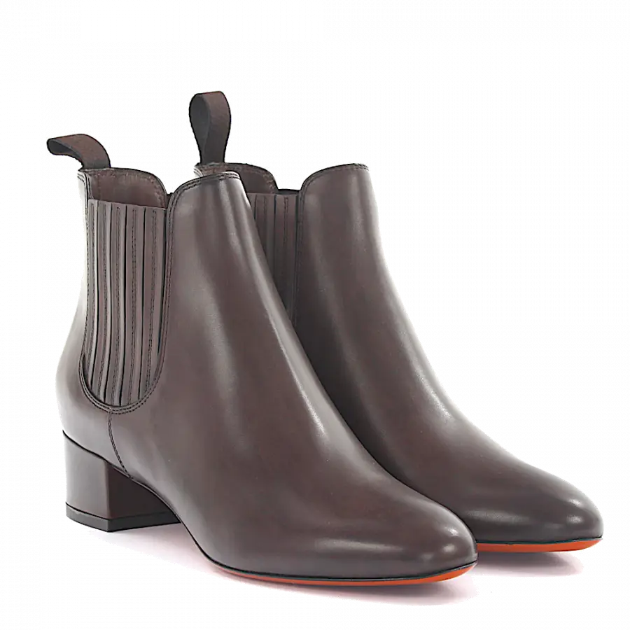 Santoni - Stiefeletten Glattleder Kalbsleder braun - braun