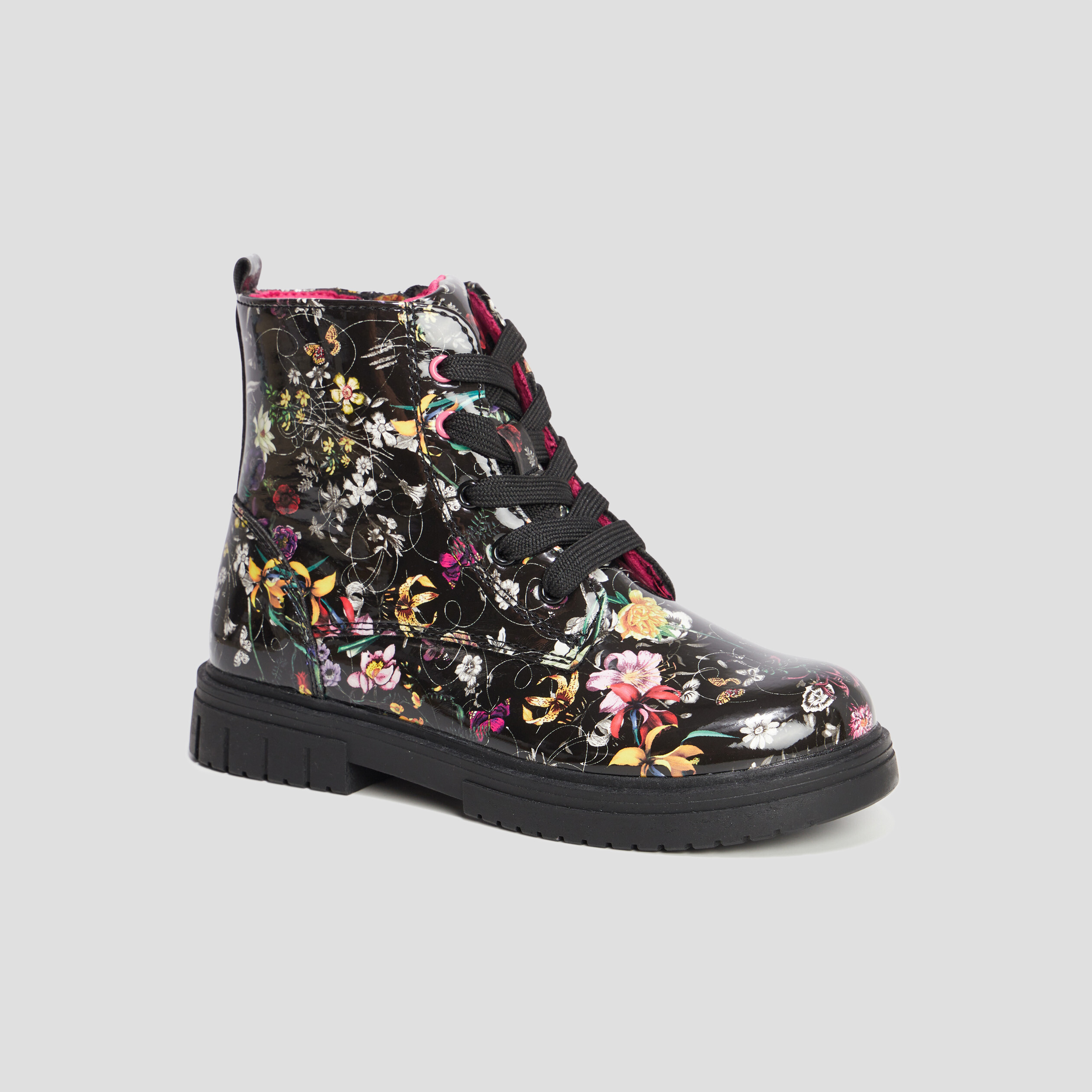 Bottines vernies crantées en cuir noir fille | La Halle