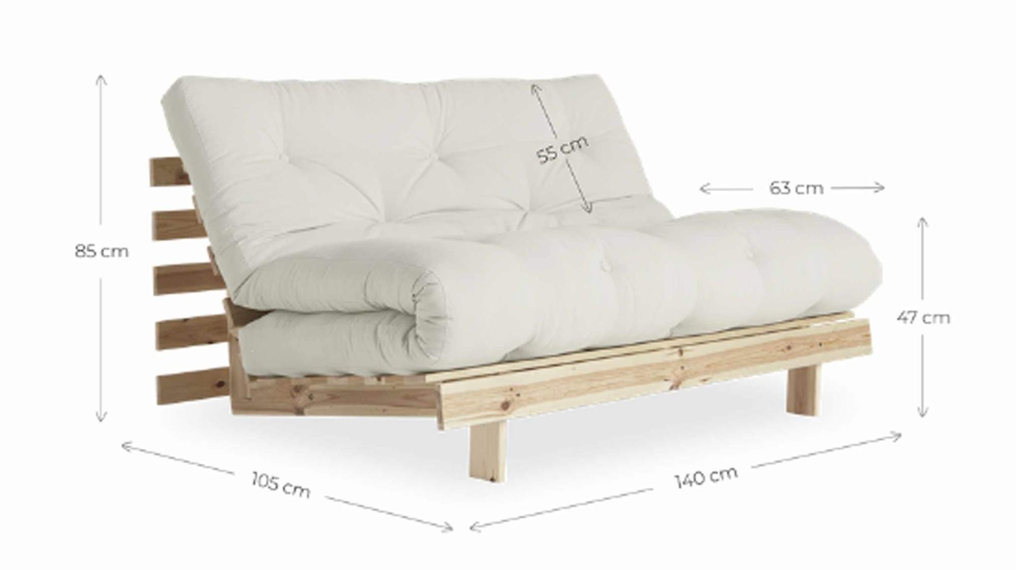 Karup Design 2-Sitzer Schlafsofa ROOTS 140 cm Sofa Gestell Kiefer Massivholz Bezug Beige