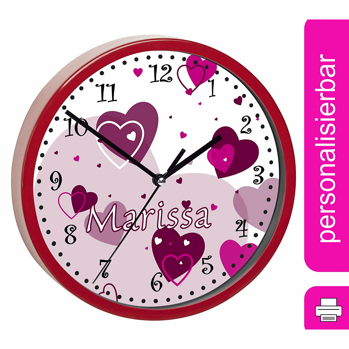 Kinder Wanduhr personalisiert mit Name Herz Brombeere