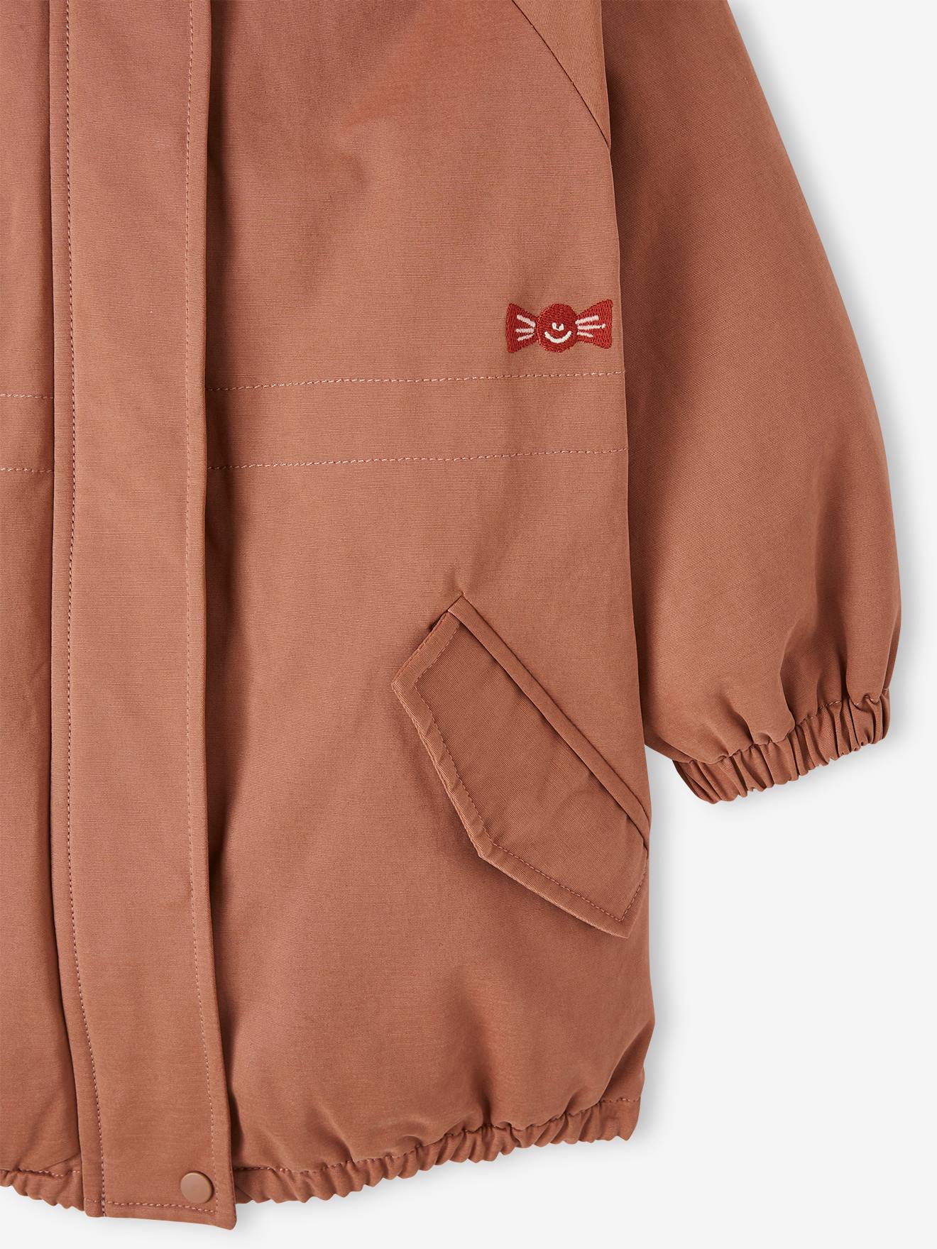 Parka à capuche fille doublée imitation fourrure kaki