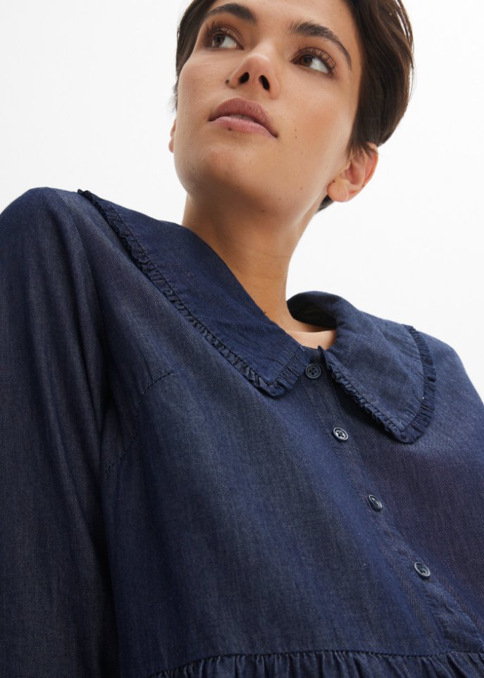 Jeans-Tunika-Kleid mit Kragen