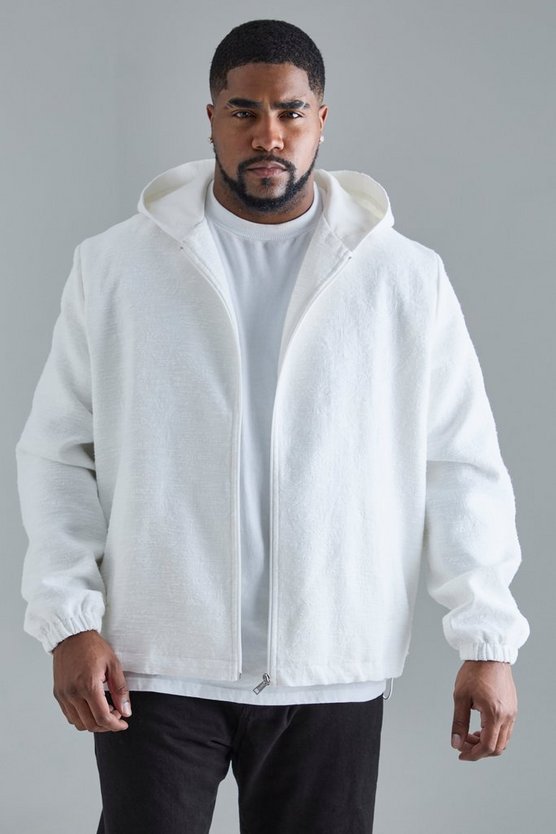 Plus strukturierte smarte Jacquard-Jacke aus Baumwolle mit Kapuze