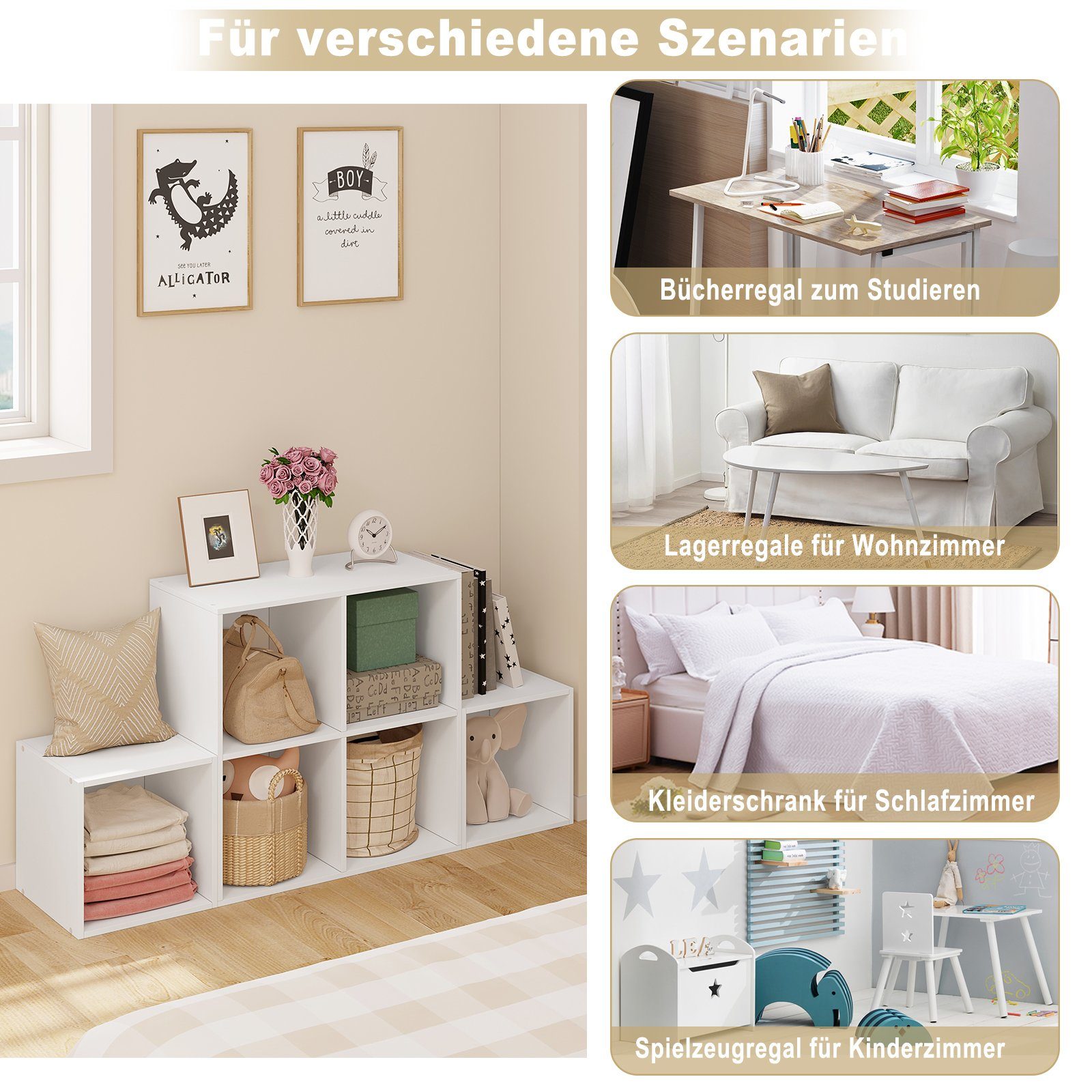 Woltu Bücherregal, 1-tlg., Würfelregal Schrank mit 6 Fächern, 90x90x30cm
