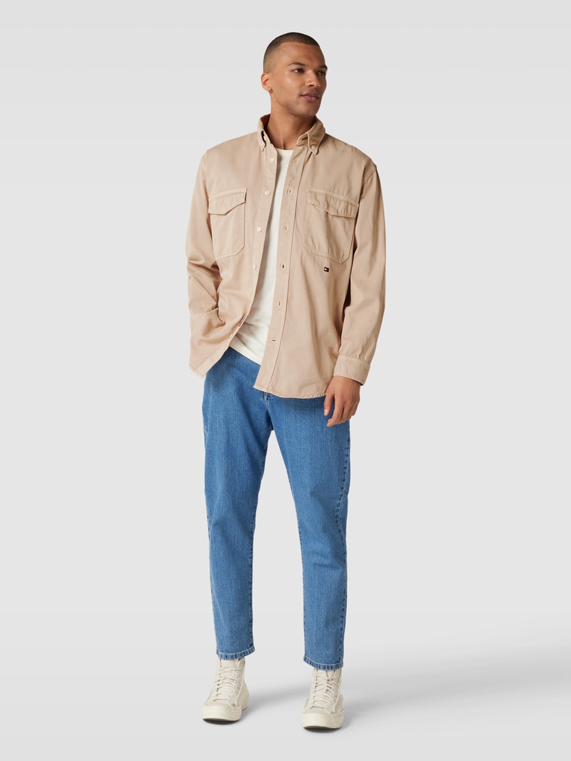 Freizeithemd mit Logo-Stitching Modell 'ARCHIVE' in beige