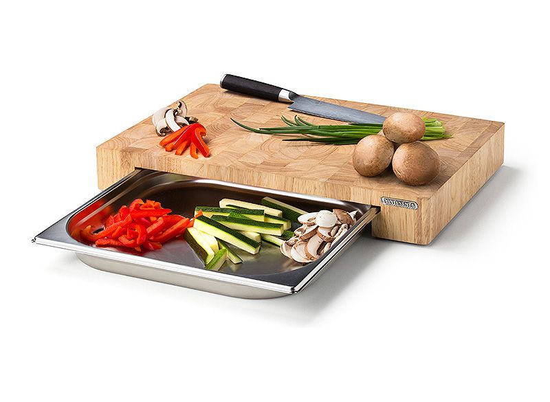Continenta Stirnholz Schneidebrett mit Schublade 39 x 27 cm