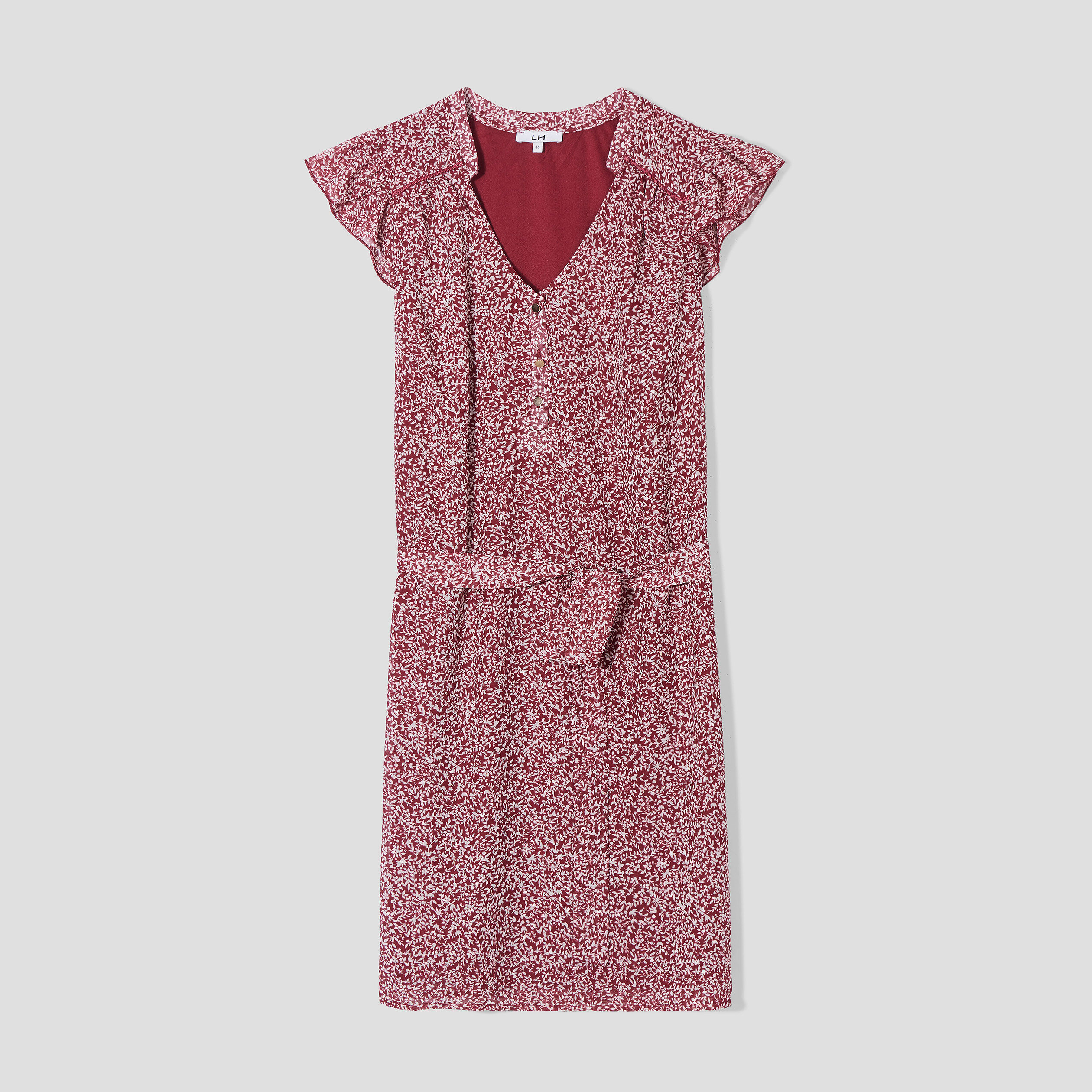Robe plumetis droite ceinturée bordeaux femme | La Halle