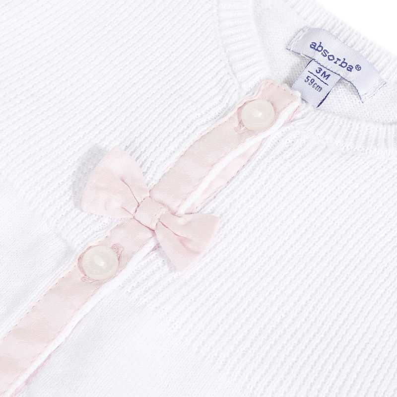Cardigan en tricot blanc nœud rose naissance Absorba