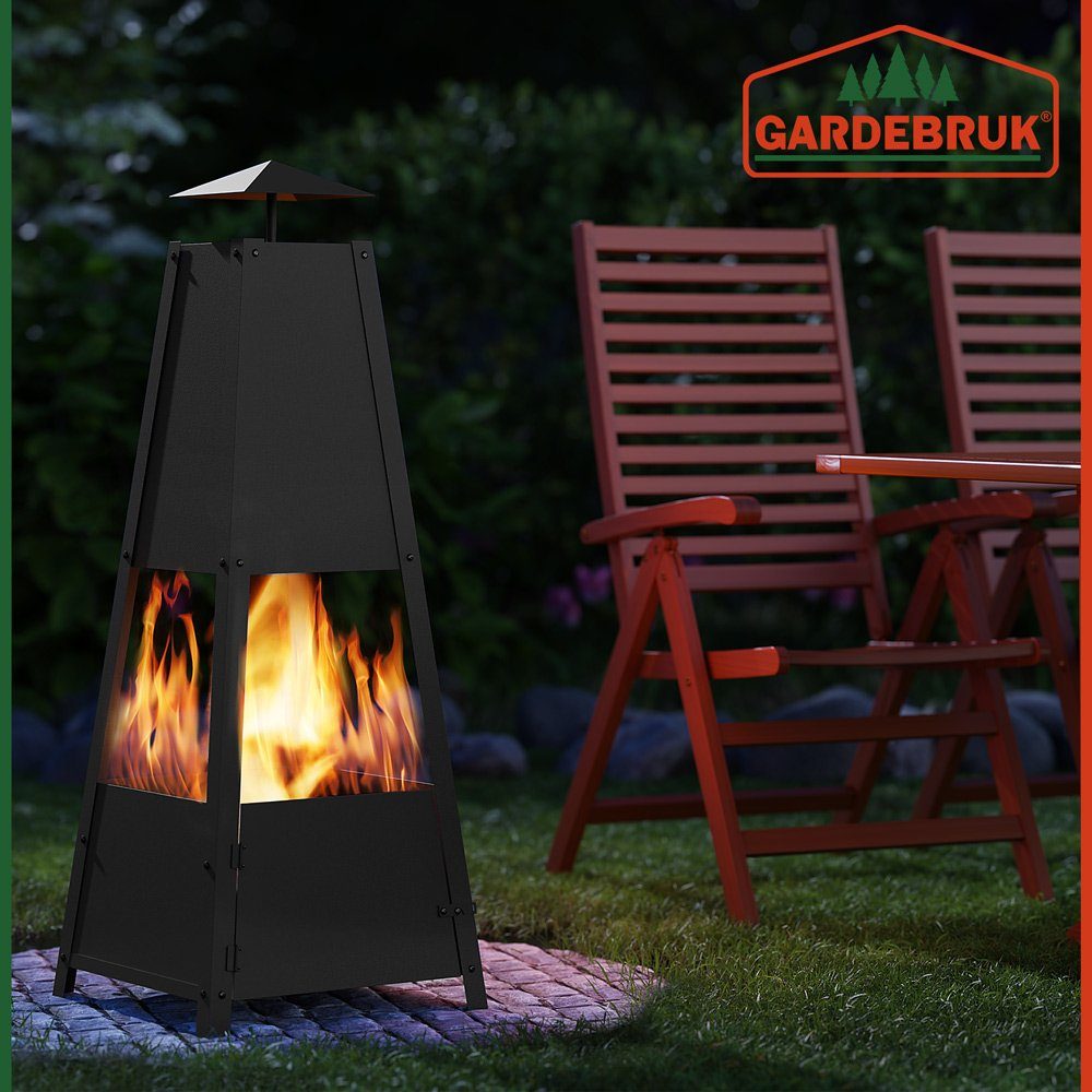 Gardebruk Feuerschale, Feuerstelle Pyramide Schürhaken Rauchabzug stabiler Stand Garten Korb