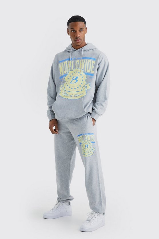 Oversize Trainingsanzug mit Worldwide-Print und Kapuze