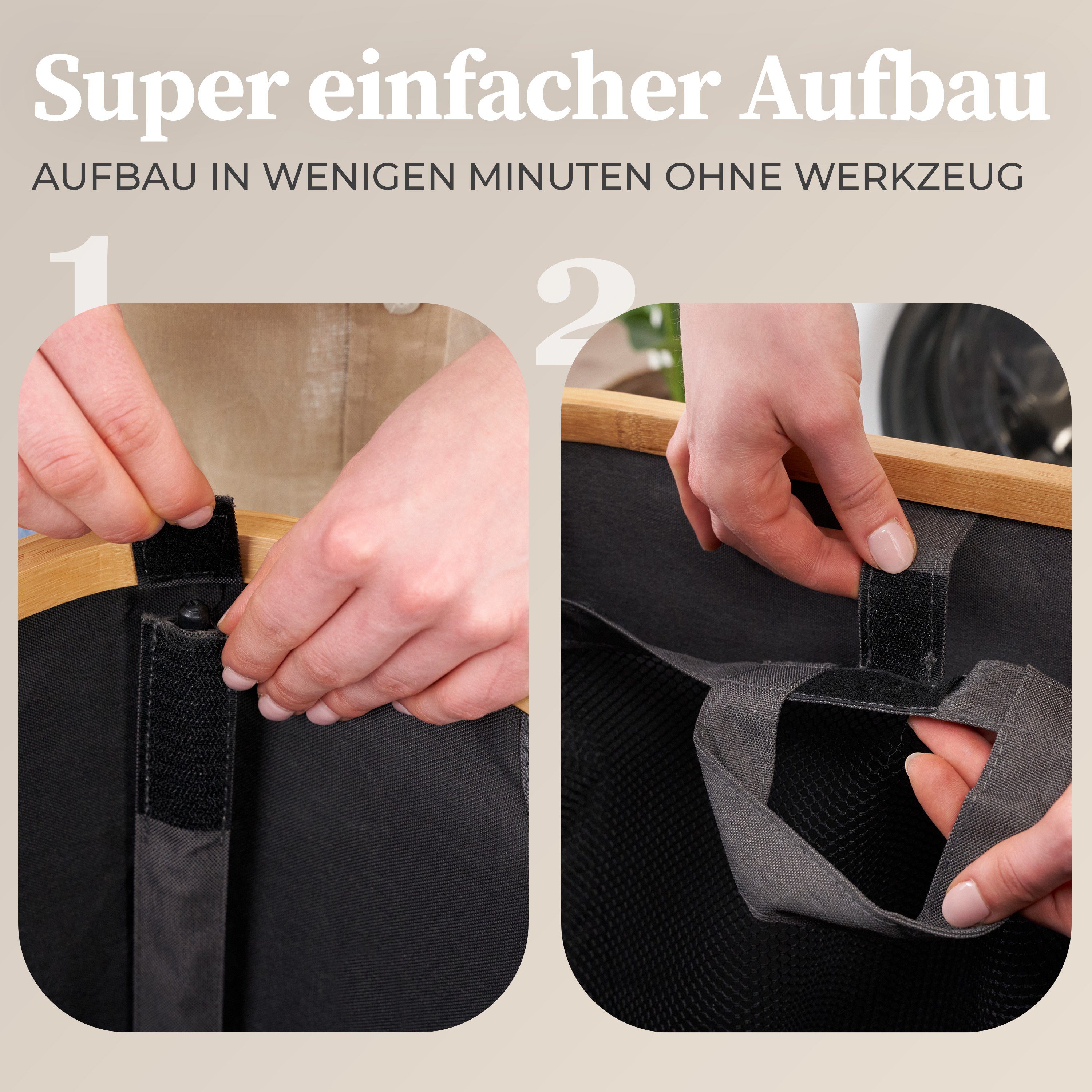 HENNEZ Wäschekorb 140 L mit Deckel, 2 Fächer (inkl. 2 herausnehmbare Wäschesäcke), Wäschesammler schmal 57 x 38 x 67 cm (L x B x H)