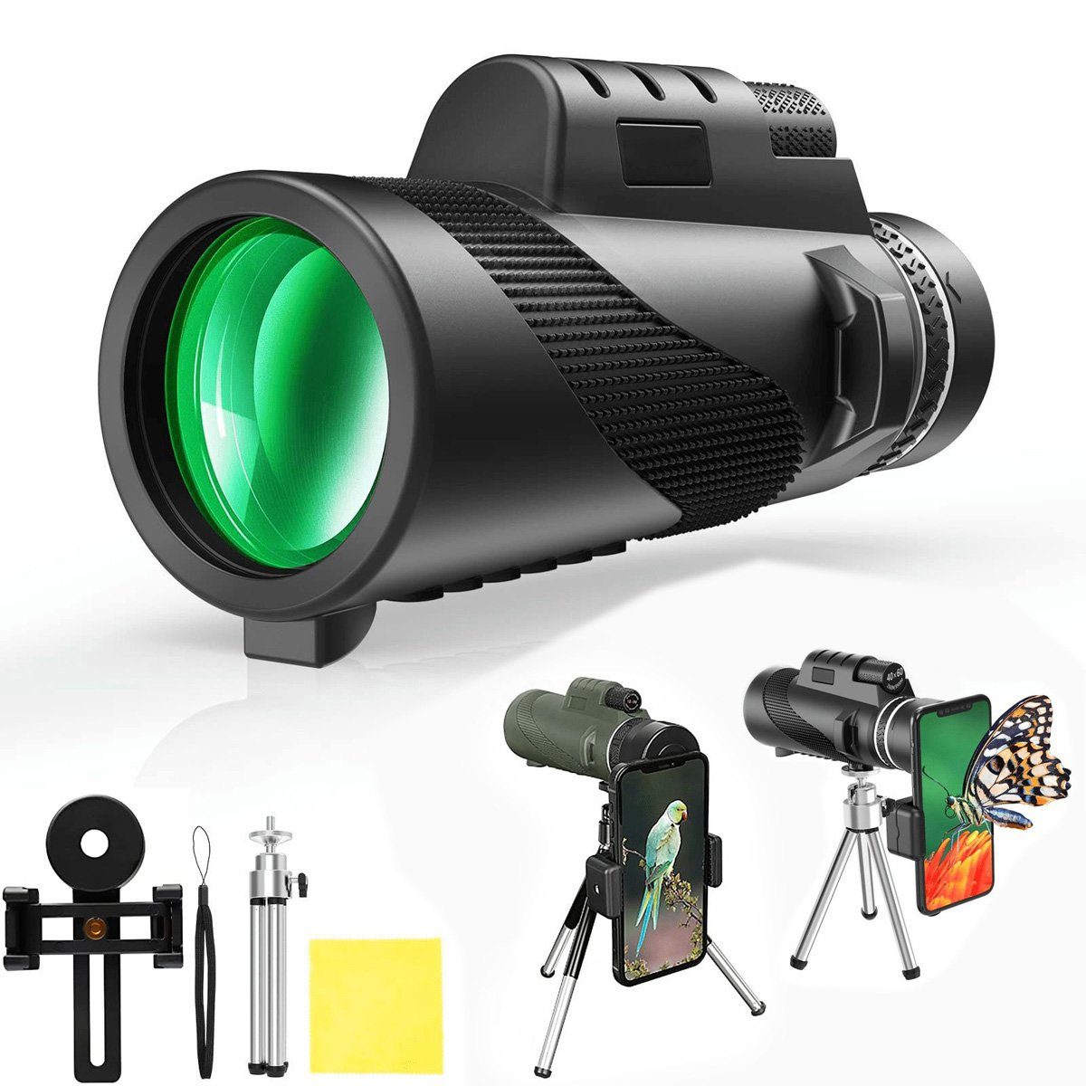 flowgoer Monocular Telescope 50 x 60, HD Monoculars, with 10x Magnification Fernglas (with Holder for Smartphone and Tripod, Monocular Binoculars)