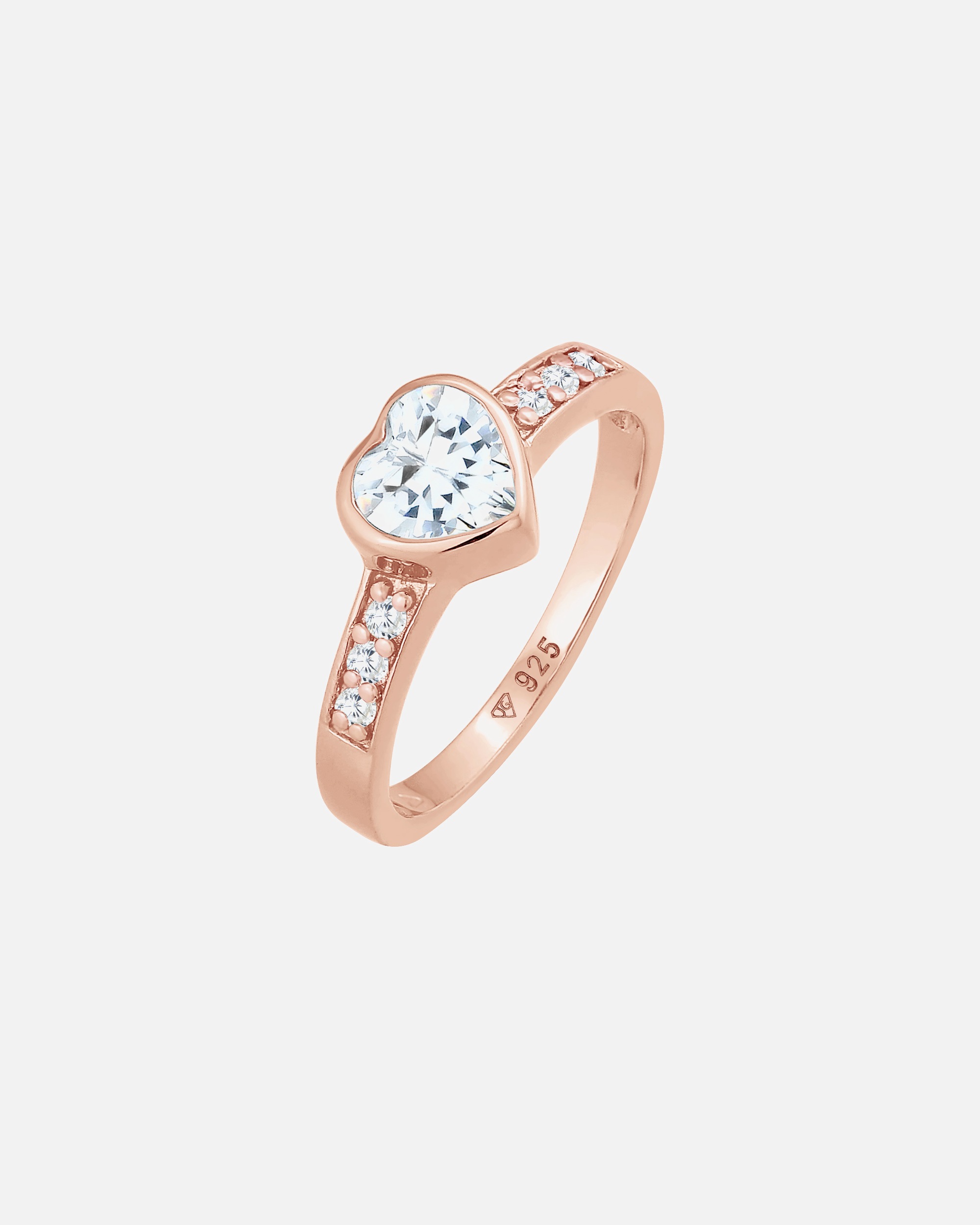 Anillo de compromiso Elli para mujer con símbolo de corazón y cristales de circonita cúbica en plata de ley 925.