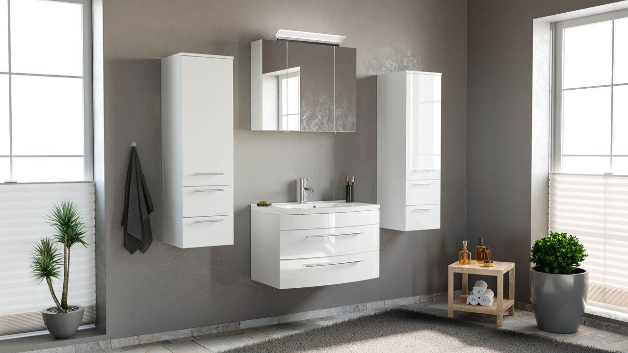 Posseik Badmöbel-Set Luna 80 cm (4-teilig) weiß hochglanz EEK: F