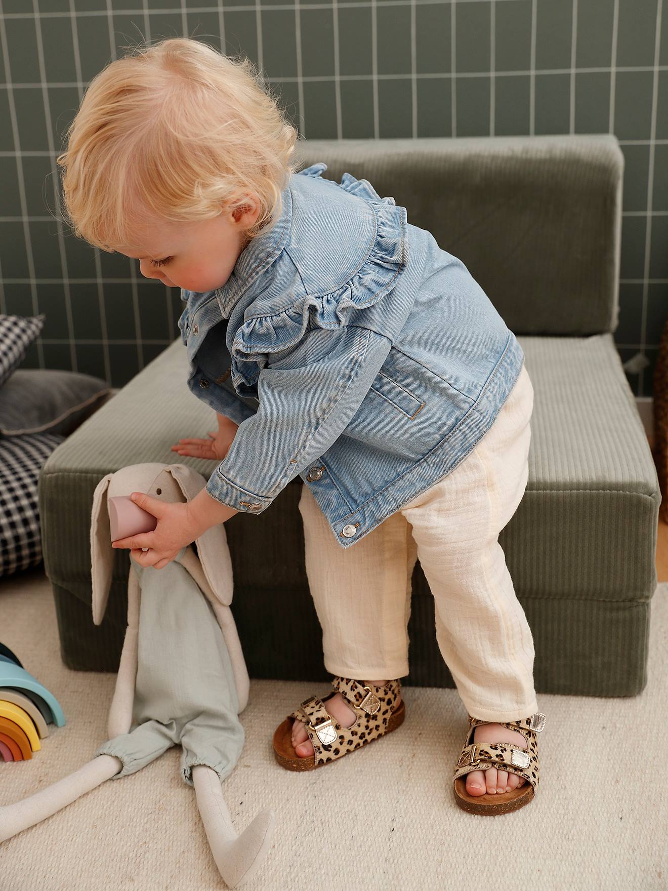 Vertbaudet Baby Jeansjacke mit Volants Oeko-Tex - bleached