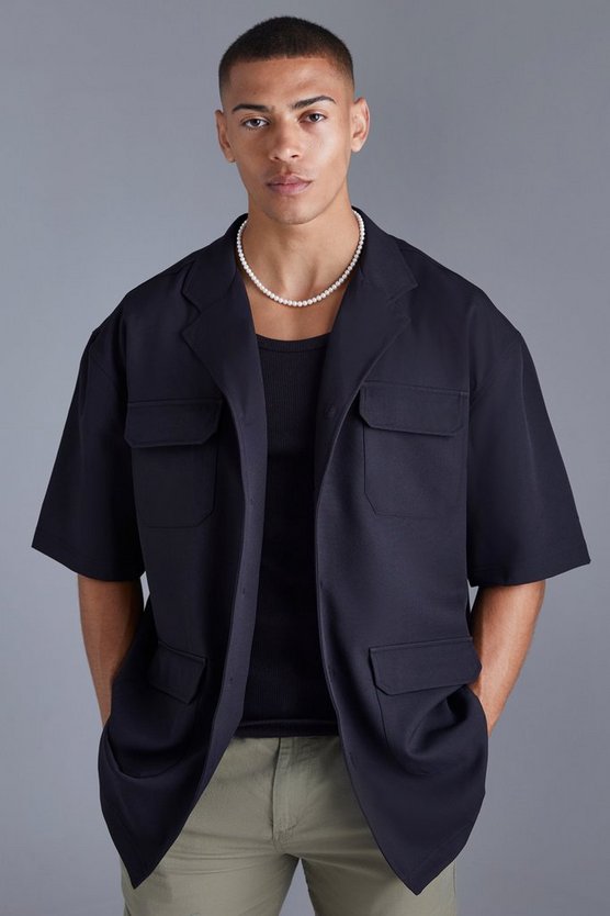 Kurzärmliges kastiges Oversize Hemd mit 4-Taschen