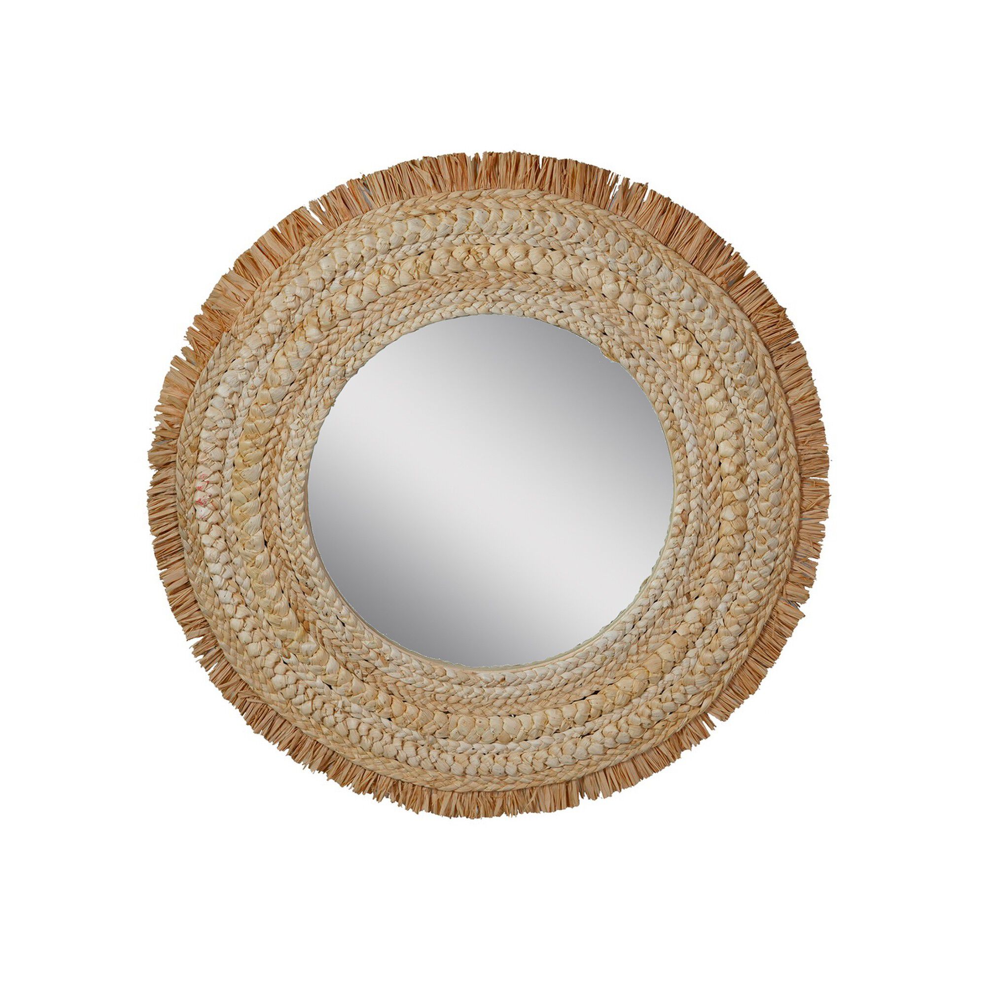 Miroir mural rond effet raphia