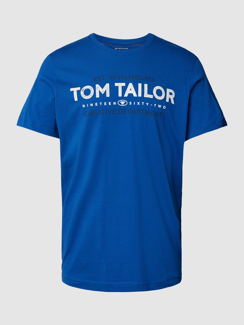 T-Shirt mit Label-Print in royalblau