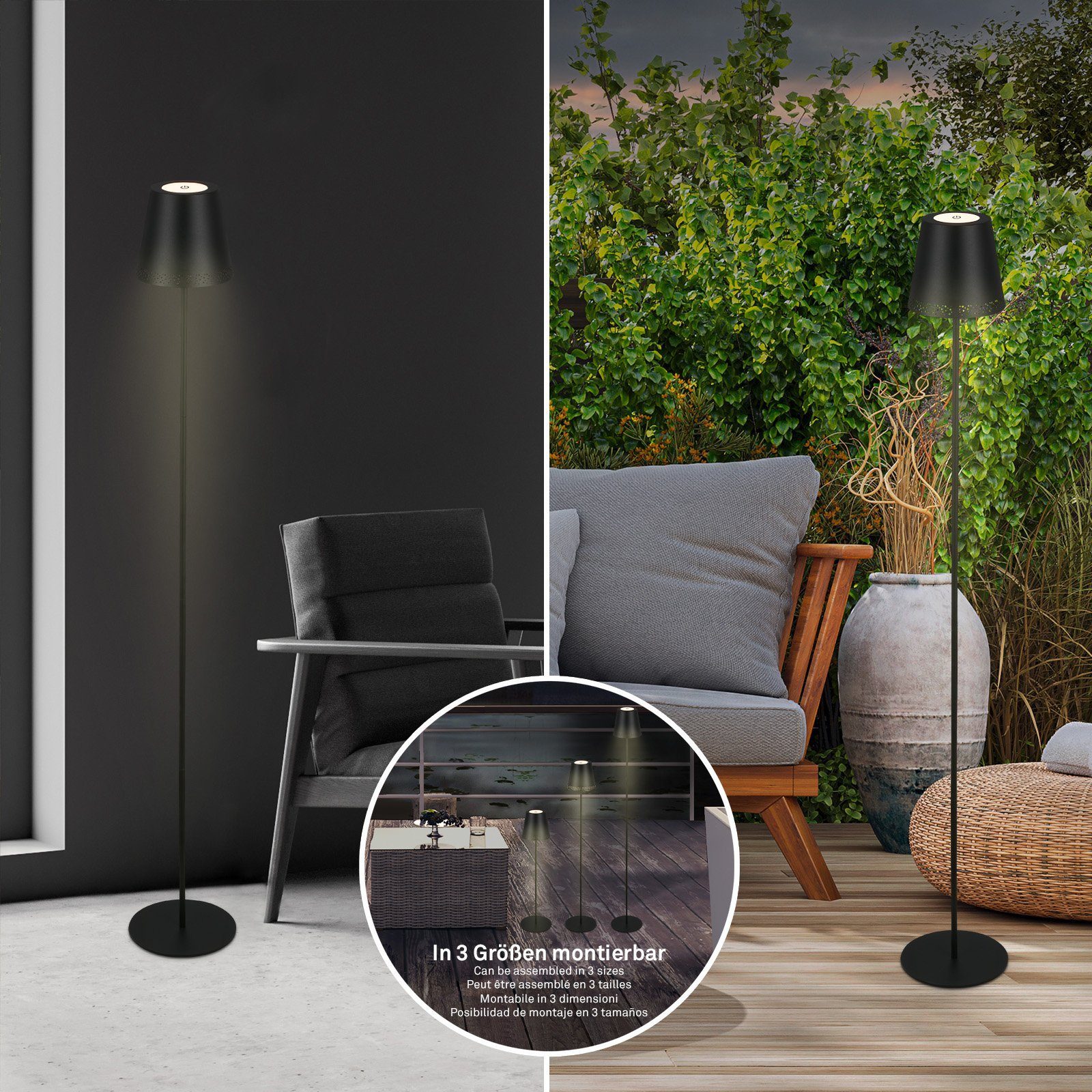 Briloner Leuchten LED Außen-Stehlampe 1438015, LED fest verbaut, Warmweiß, 5m, USB, mit Kabelschalter, einmalig kürzbar, IP20