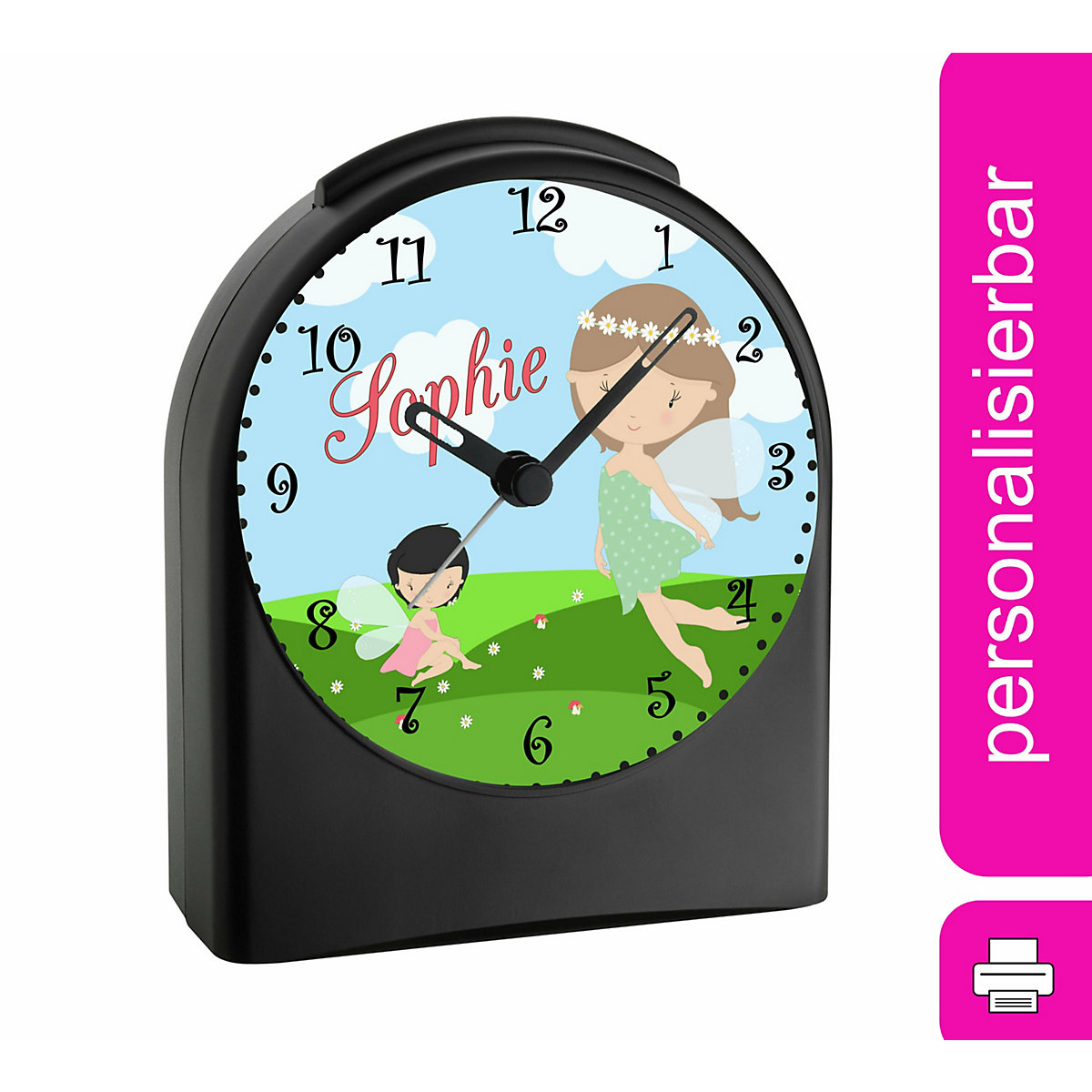 Kinder Funkwecker personalisiert mit Namen Fee Atom-/Funkuhr, 12-Stunden-Anzeigeformat, Schlummerfunktion, Nachtlicht, Geräuschlos/Ohne Ticken