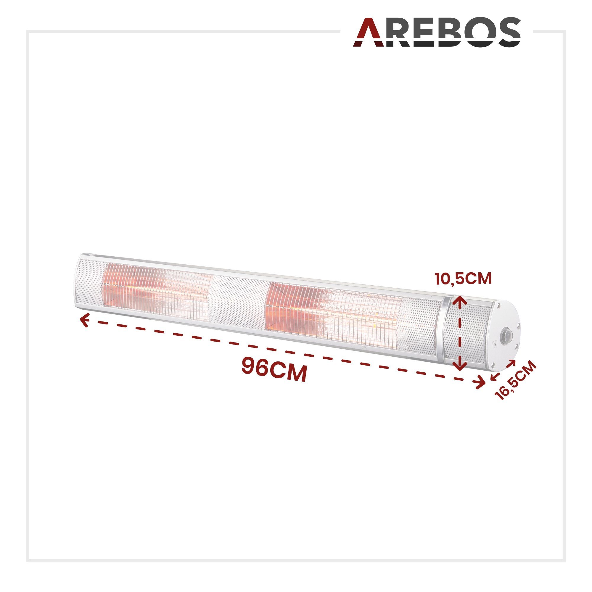 Arebos Infrarotstrahler 3.000 W, mit Fernbedienung, 3 Heizstufen, Geeignet für: 12-20m²
