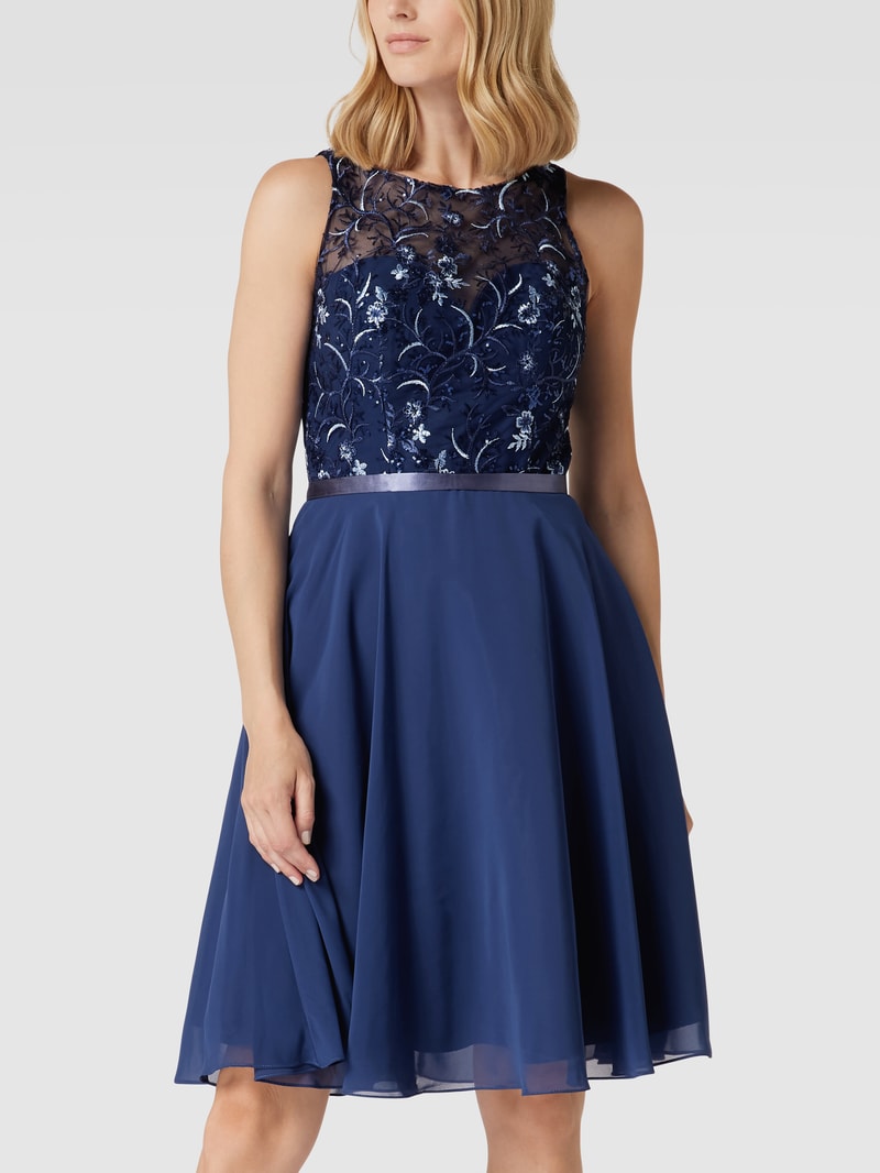 Cocktailkleid mit floraler Stickerei in marineblau