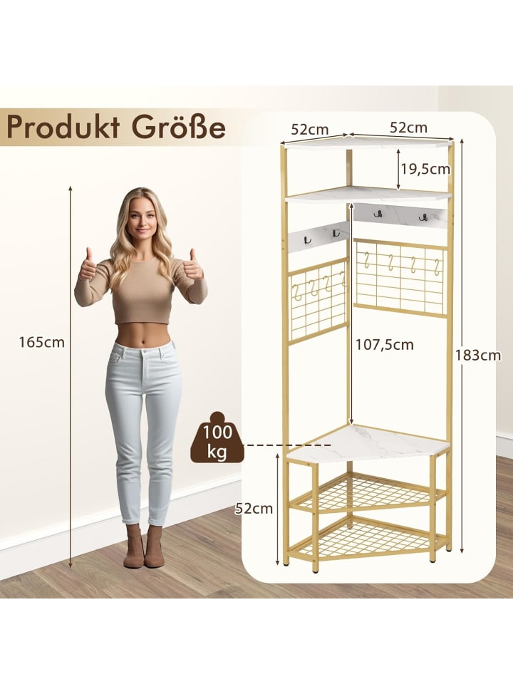 COSTWAY 180CM Garderobenständer Eck in Gold günstig kaufen onesize
