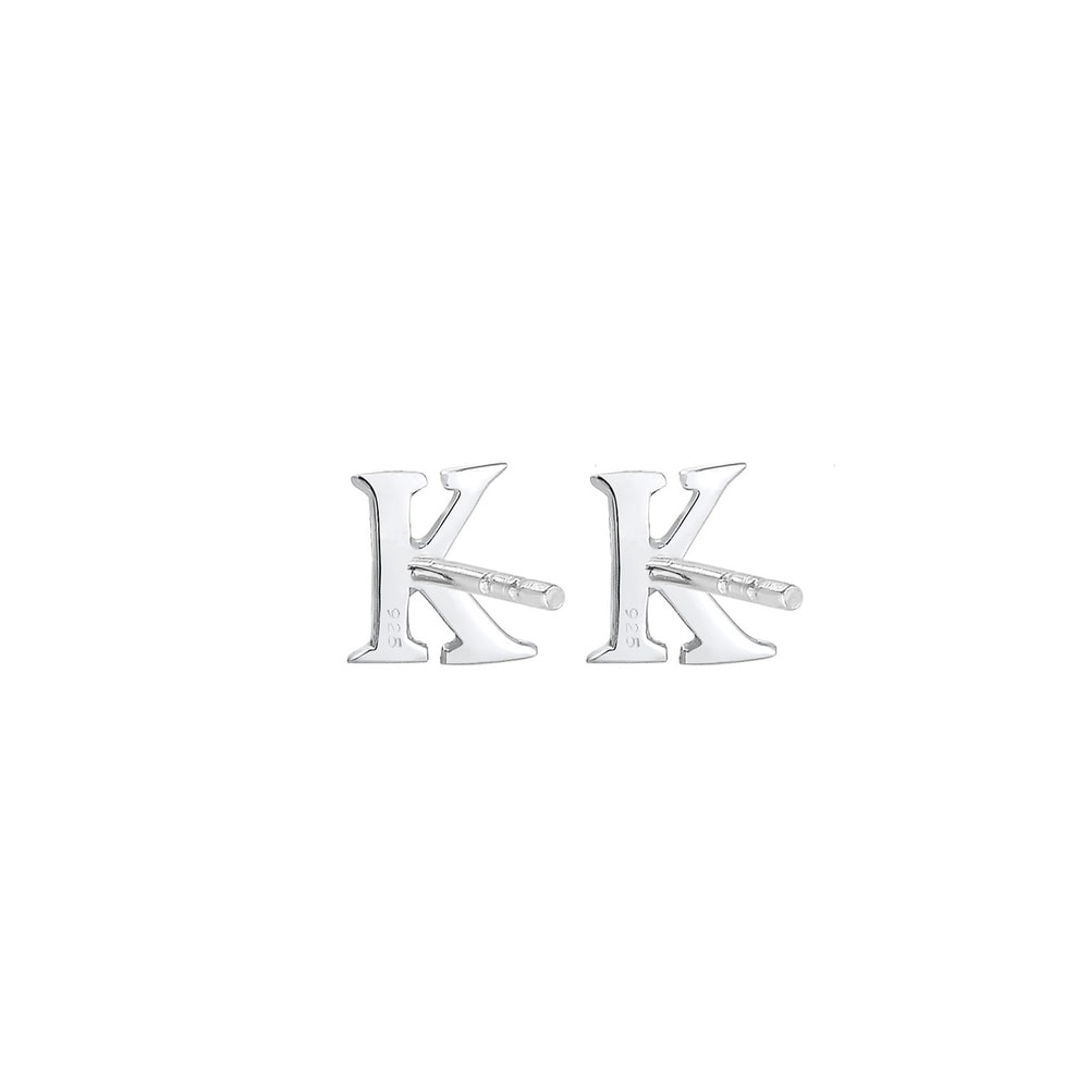 Elli Elli Boucles d'Oreilles Lettre K Clous d'Oreilles Femme - (925/1000) Argent Boucles d'oreilles