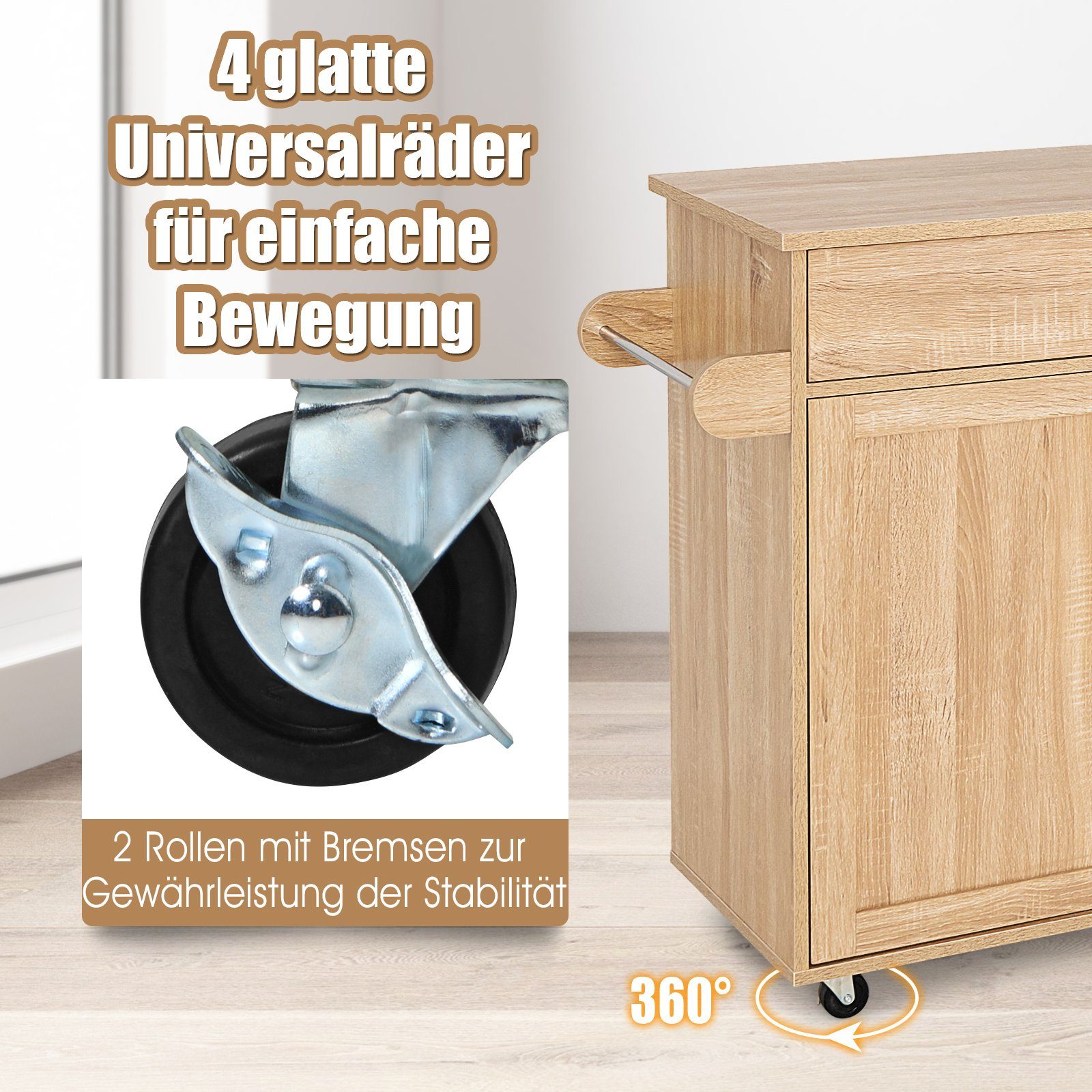 COSTWAY Küchenwagen, mit Handtuchhalter, Gewürzboard & Ablage, rollbar