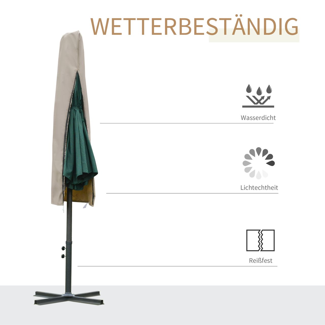 Outsunny Sonnenschirm Schutzhülle Wetterfeste Ø63 x 164 cm Khaki
