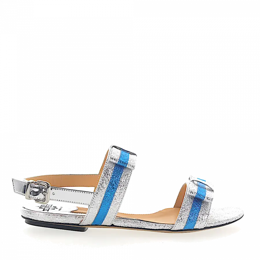 Truman's - Sandalen 8742 Kalbsleder Metallisch Schleife blau silber - blau