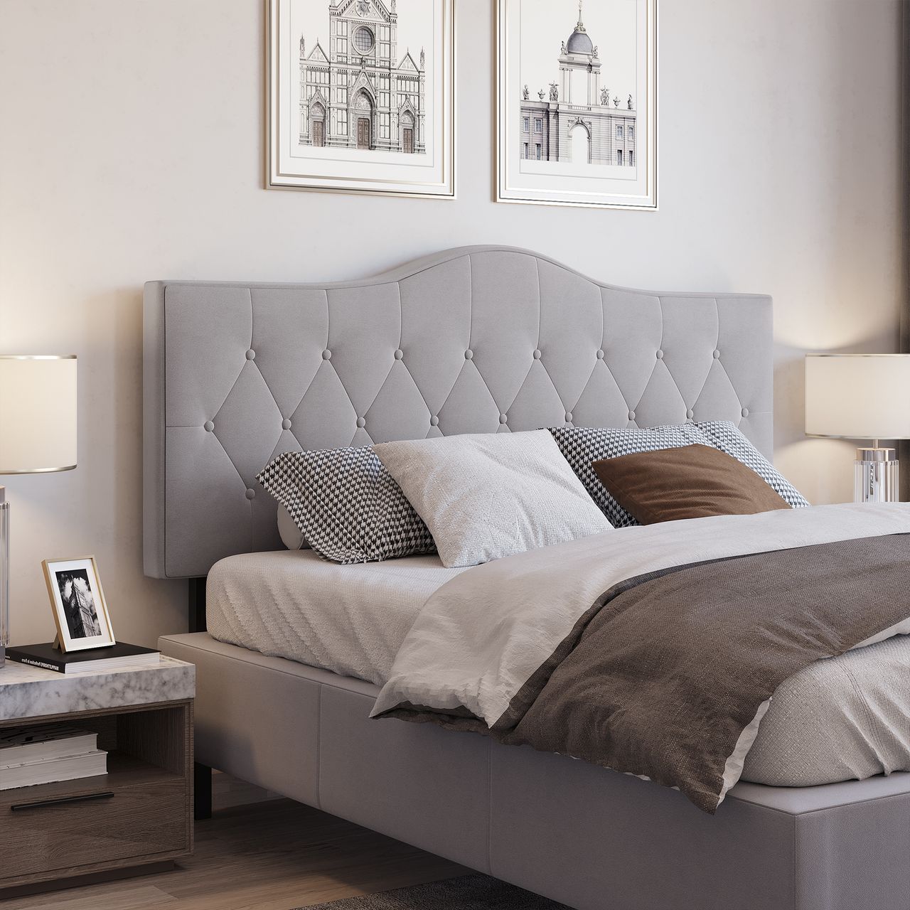 HOMCOM Kopfteil für Bett gepolstert in grau Pappel Polyester 185 x 8 x 134 cm